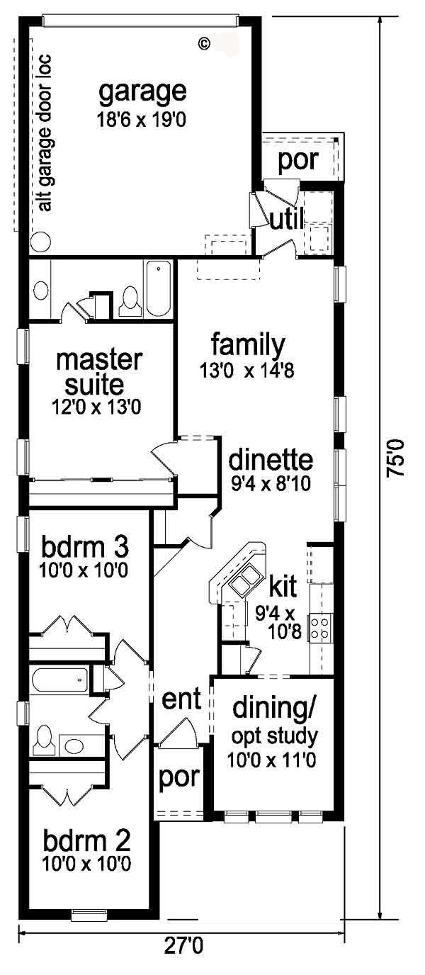 Narrow Lot One-Story Traditional Level One of Plan 89881