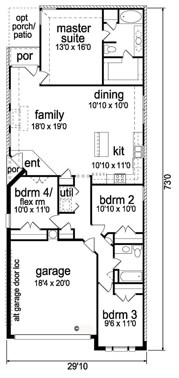 Narrow Lot One-Story Traditional Level One of Plan 89885