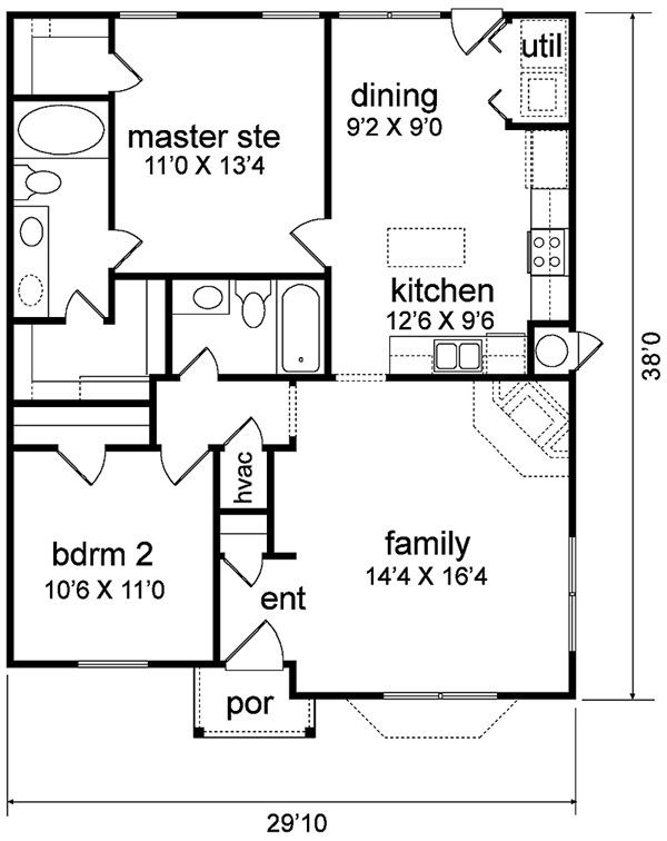 Narrow Lot One-Story Traditional Level One of Plan 89965