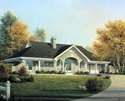 Cabin Cottage Country Ranch Traditional Elevation of Plan 90199