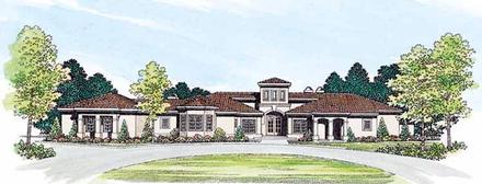 Mediterranean Ranch Southwest Elevation of Plan 90205