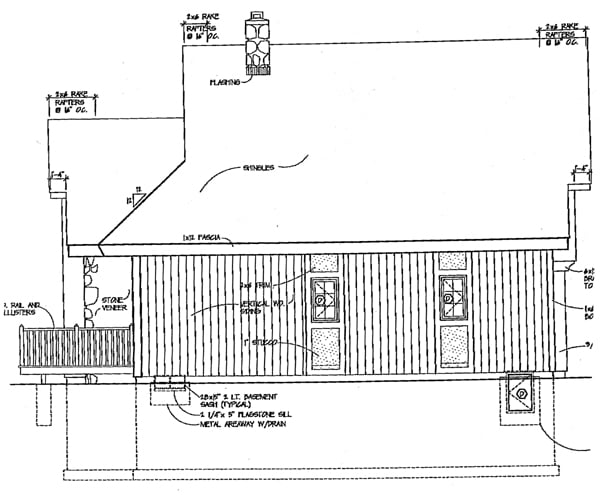 Craftsman Rear Elevation of Plan 90208