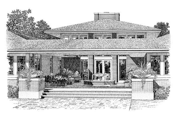 Craftsman Prairie Style Rear Elevation of Plan 90270