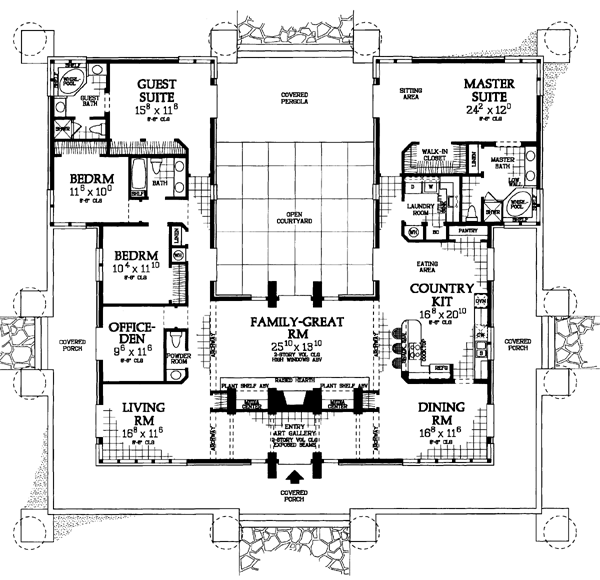 Craftsman Prairie Style Southwest Level One of Plan 90271