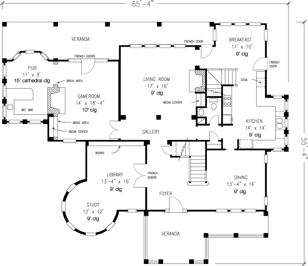 Colonial Craftsman Level One of Plan 90307