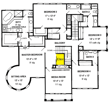 House Plan 90308 Second Level Plan