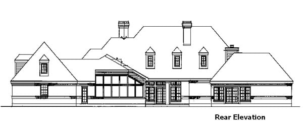 European Plan with 4958 Sq. Ft., 4 Bedrooms, 4 Bathrooms, 3 Car Garage Rear Elevation