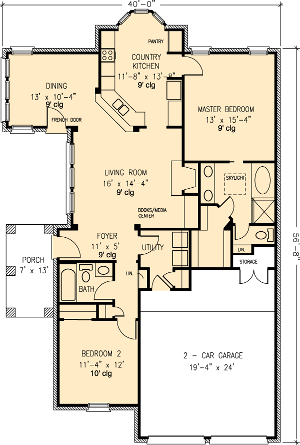 Country European One-Story Level One of Plan 90312