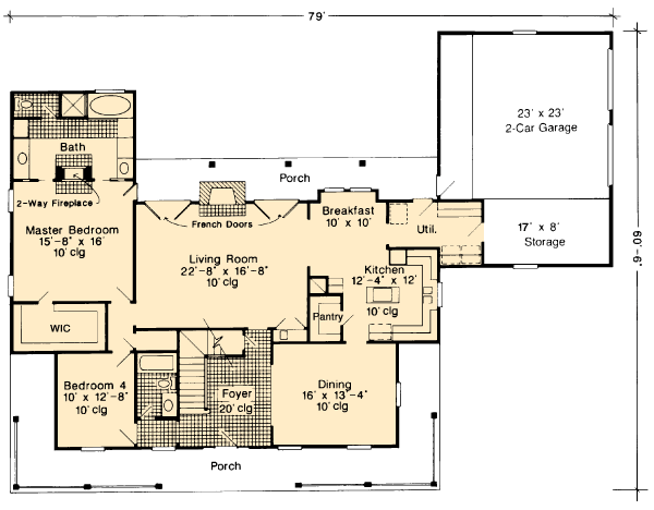 Country Farmhouse Southern Level One of Plan 90313