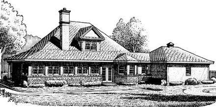 Country Farmhouse Southern Elevation of Plan 90318