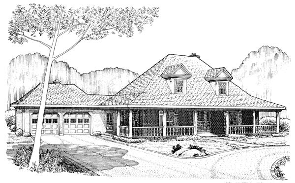 Country Farmhouse Southern Rear Elevation of Plan 90318