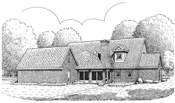 Cape Cod Colonial Country Southern Rear Elevation of Plan 90340
