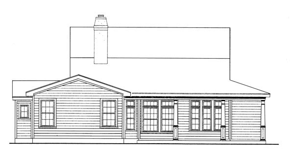 Country Farmhouse One-Story Southern Rear Elevation of Plan 90344