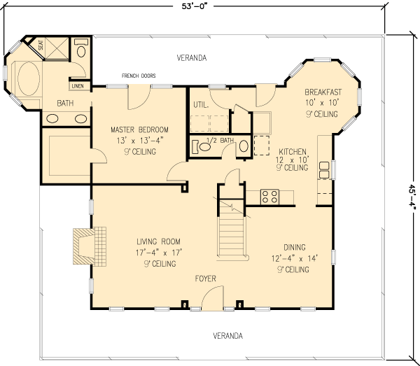 Country Farmhouse Southern Level One of Plan 90347