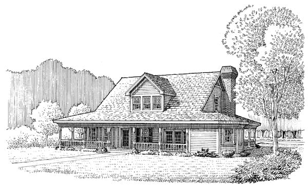 Country, Farmhouse, Southern Plan with 2059 Sq. Ft., 3 Bedrooms, 3 Bathrooms Rear Elevation