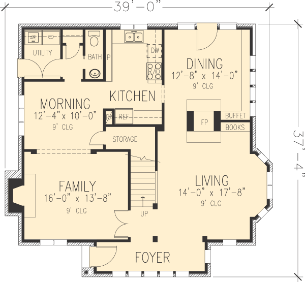 Contemporary Narrow Lot Tudor Level One of Plan 90348