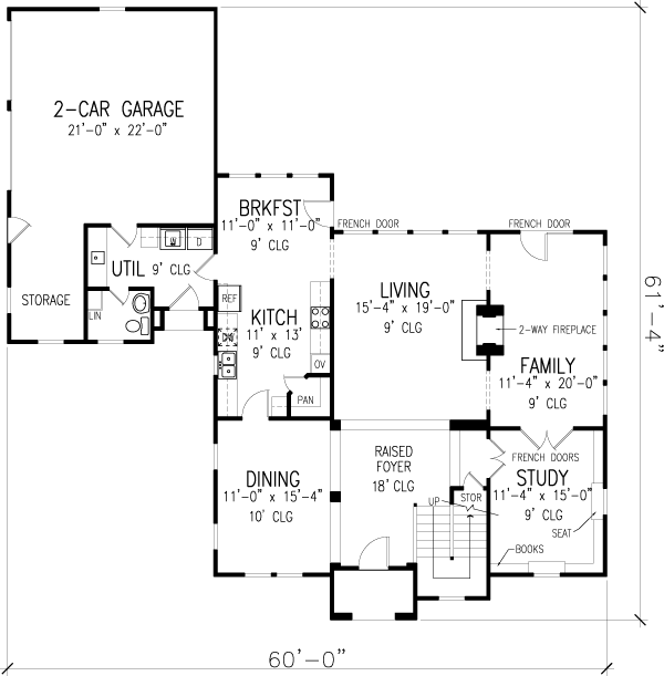 Colonial One-Story Ranch Traditional Level One of Plan 90368