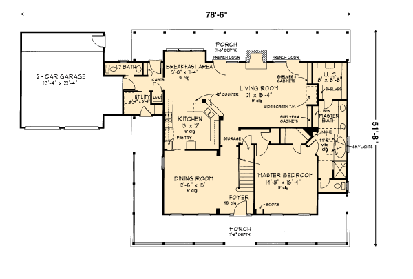 Country Farmhouse Southern Level One of Plan 90374