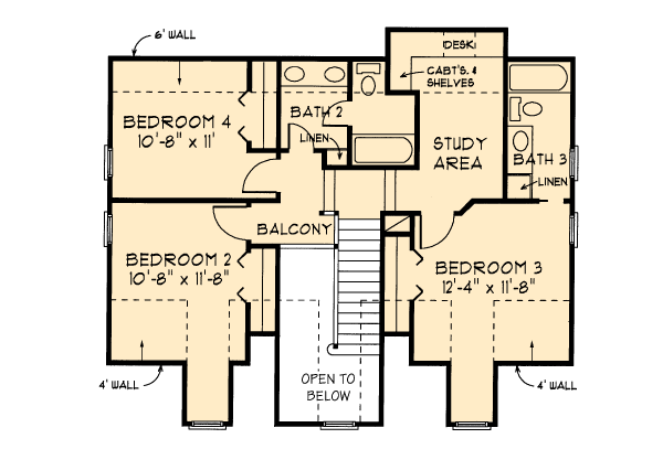 Country Farmhouse Southern Level Two of Plan 90374