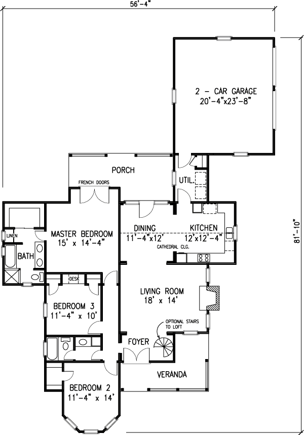 Country European One-Story Level One of Plan 90379
