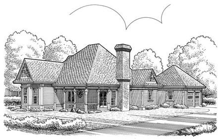Country European One-Story Elevation of Plan 90379