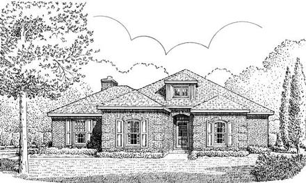 European One-Story Elevation of Plan 90381