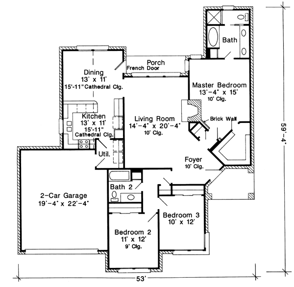 Contemporary Country European One-Story Level One of Plan 90383