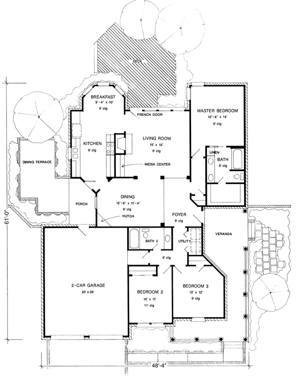 Country Farmhouse One-Story Southern Traditional Level One of Plan 90385