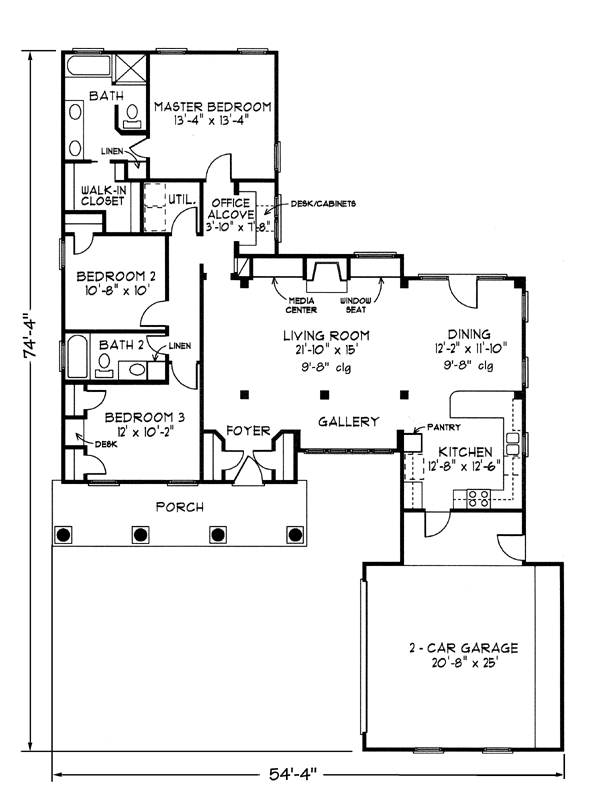 Country One-Story Ranch Traditional Level One of Plan 90386