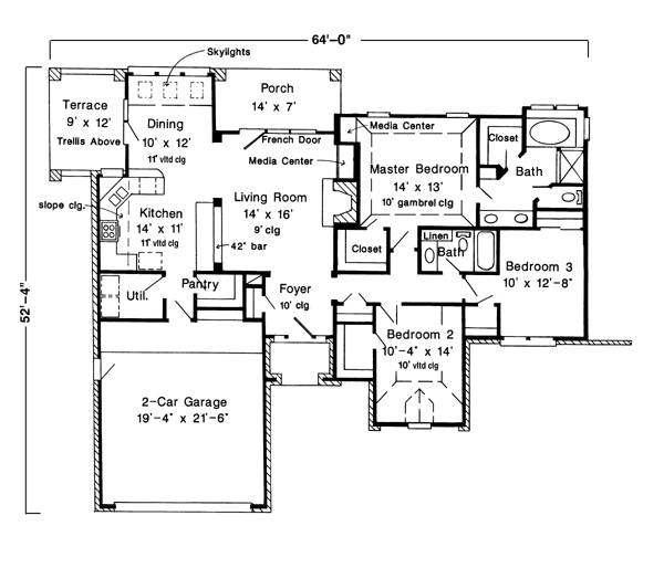 European One-Story Traditional Level One of Plan 90390
