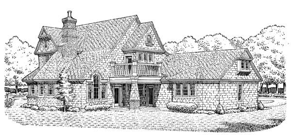 Cottage Craftsman Victorian Rear Elevation of Plan 90391