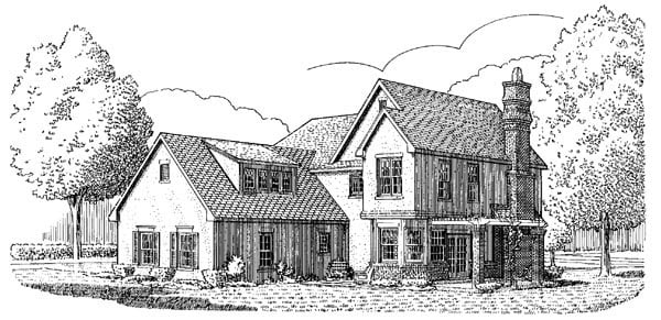 Contemporary Craftsman European Rear Elevation of Plan 90397