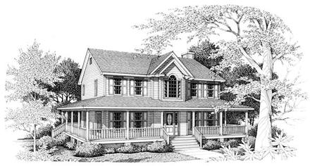 Country Farmhouse Southern Elevation of Plan 90458