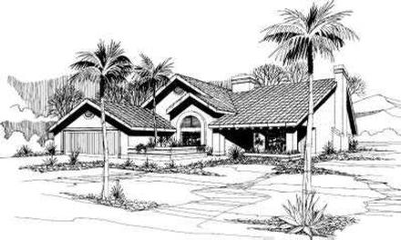 Contemporary Florida Mediterranean One-Story Elevation of Plan 90502