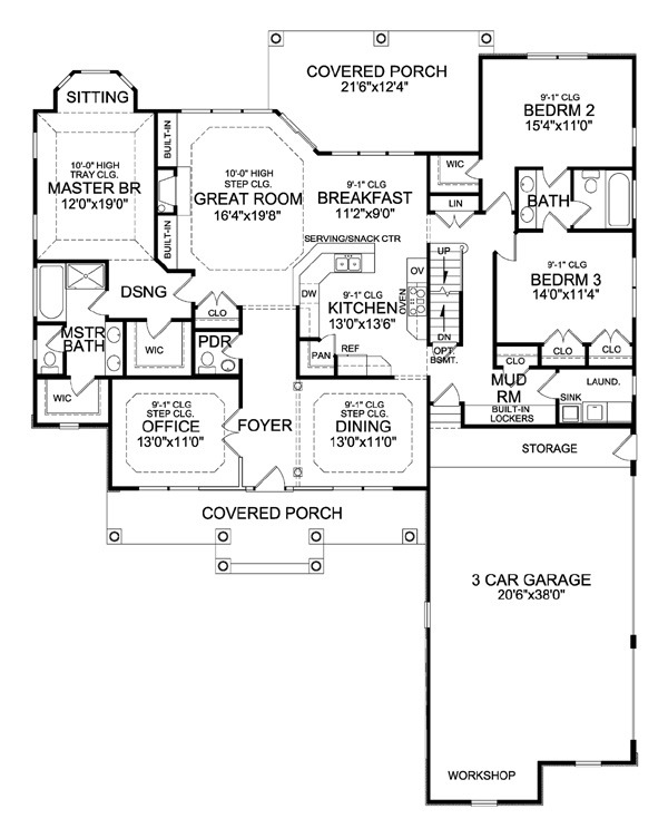 Country Craftsman Ranch Level One of Plan 90607