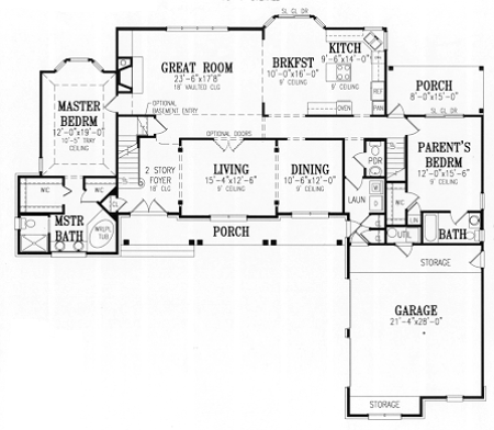 European Farmhouse Traditional Level One of Plan 90610