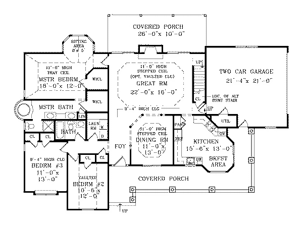 Country Farmhouse Ranch Level One of Plan 90663