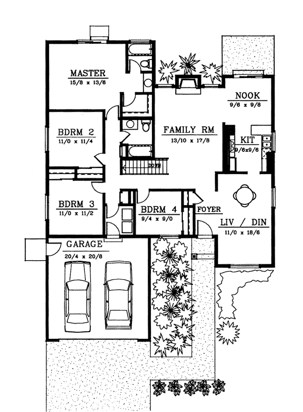 One-Story Ranch Traditional Level One of Plan 90701