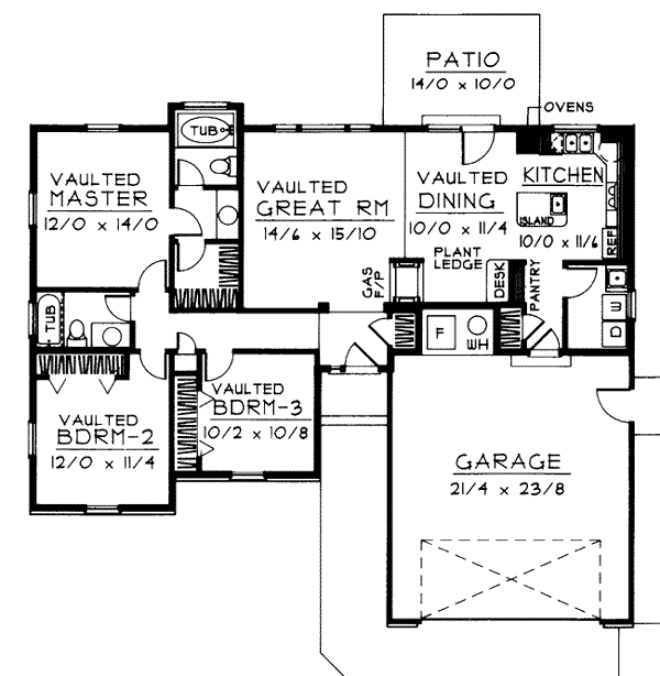 One-Story Ranch Traditional Level One of Plan 90705