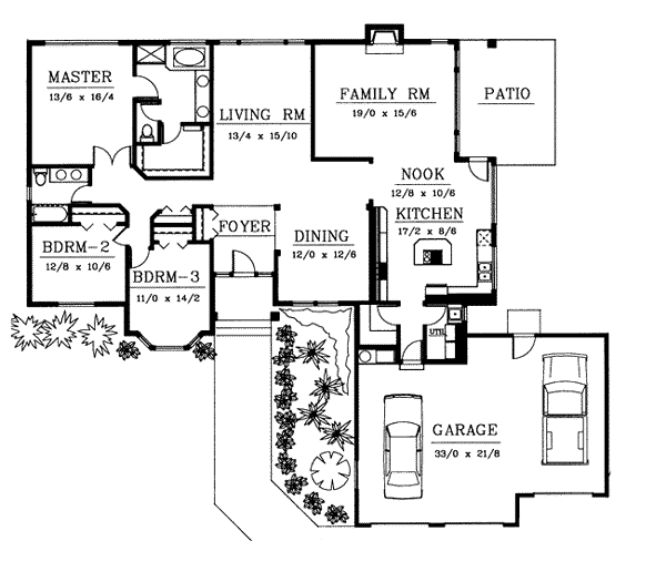 One-Story Ranch Traditional Level One of Plan 90712