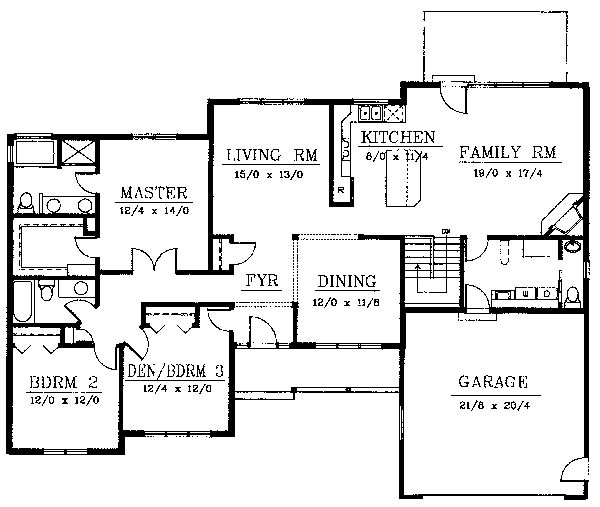 One-Story Ranch Traditional Level One of Plan 90713