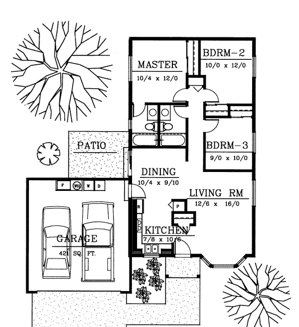 One-Story Ranch Traditional Level One of Plan 90724