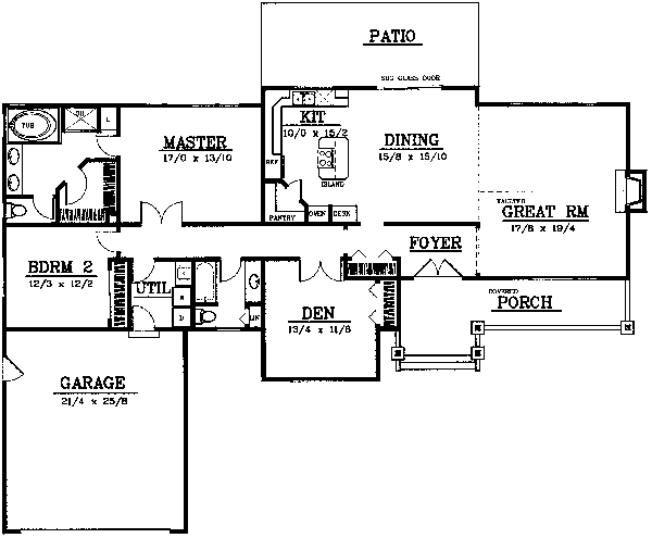 Country One-Story Ranch Level One of Plan 90741