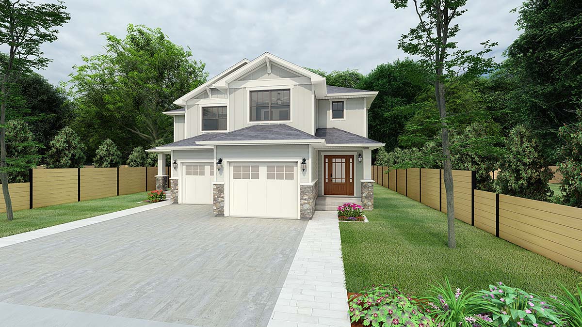 Craftsman Plan with 2842 Sq. Ft., 6 Bedrooms, 6 Bathrooms, 2 Car Garage Elevation