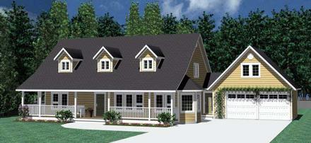 Country Farmhouse Southern Elevation of Plan 90838