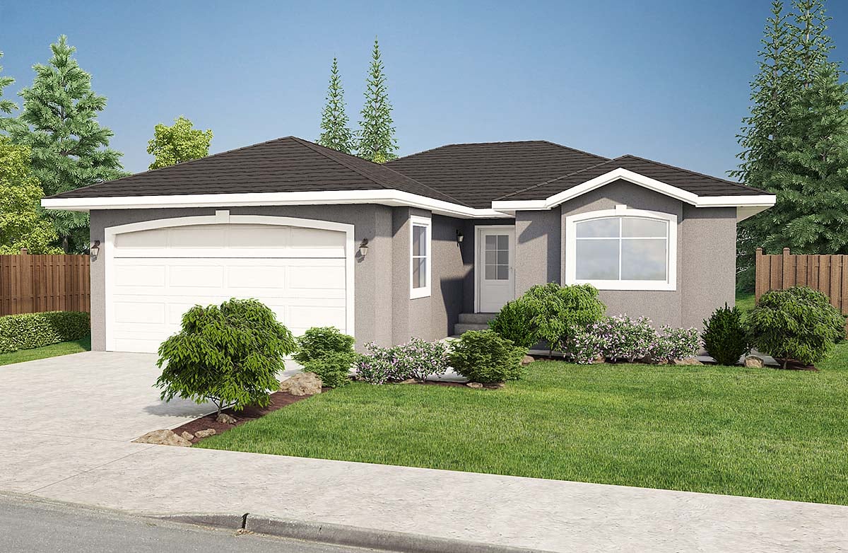 Traditional Plan with 1176 Sq. Ft., 2 Bedrooms, 2 Bathrooms, 2 Car Garage Elevation