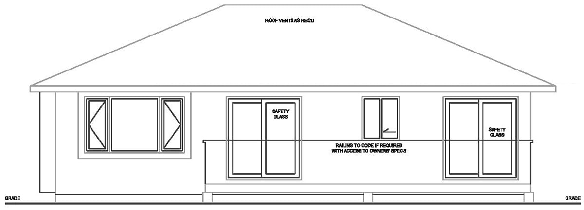Traditional Plan with 1176 Sq. Ft., 2 Bedrooms, 2 Bathrooms, 2 Car Garage Rear Elevation