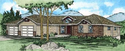 Ranch Southwest Elevation of Plan 90954