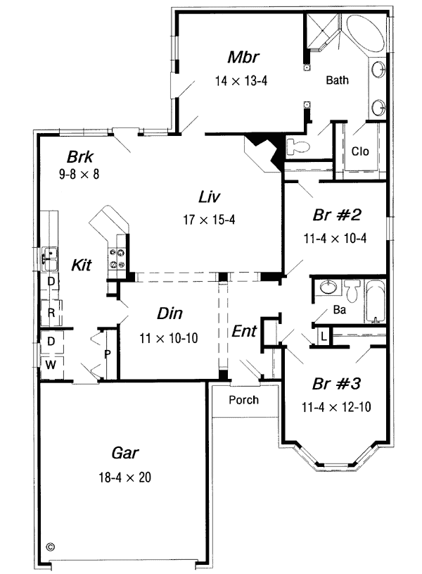 One-Story Ranch Level One of Plan 91155