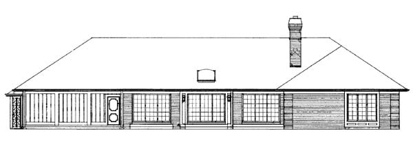 One-Story Ranch Rear Elevation of Plan 91201